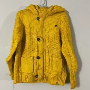 Mayoral Knitwear Yellow Cable Knit Hooded Cardigan Toddler Kids Size 5 110cm